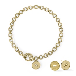 Radley 18ct Gold Plated T-Bar Bracelet with Hanging Charm and Dog Cut-Out Earrings Set