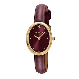 Radley Women's Gold Tone Oval Dark Cherry Leather Strap Watch