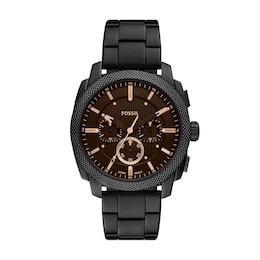 Fossil Machine Chronograph Men's Brown Dial Black Stainless Steel Bracelet Watch
