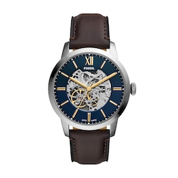 Fossil Townsman Men's 44mm Automatic Blue Dial Brown Leather Watch