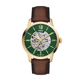 Fossil Townsman Men's 44mm Automatic Green Dial Brown Leather Watch