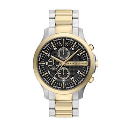Armani Exchange Men's Chronograph Black Dial Two Tone Stainless Steel Bracelet Watch