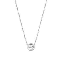 Michael Kors Women's Mini Pavé Logo Silver Tone Pendant Necklace
