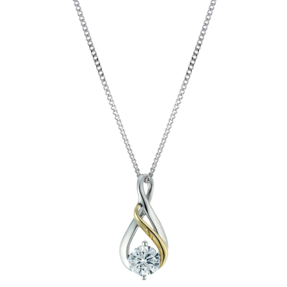 Sterling Silver and 9ct Gold Twist Cubic Zirconia 18 Pendant