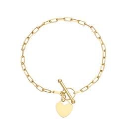 9ct Yellow Solid Gold T-Bar Heart Paperlink Chain Bracelet