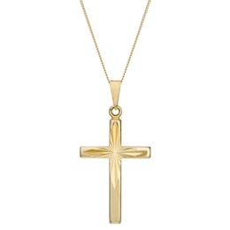 9ct Yellow Gold Diamond Cut 18" Cross Pendant
