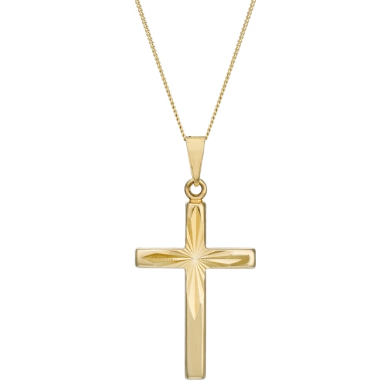 9ct Yellow Gold Diamond Cut 18 Cross Pendant