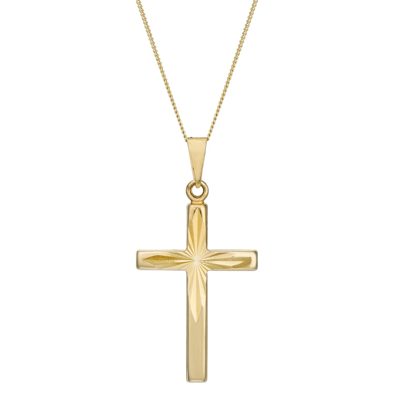 Main Image 1 of 9ct Yellow Gold Diamond Cut 18" Cross Pendant