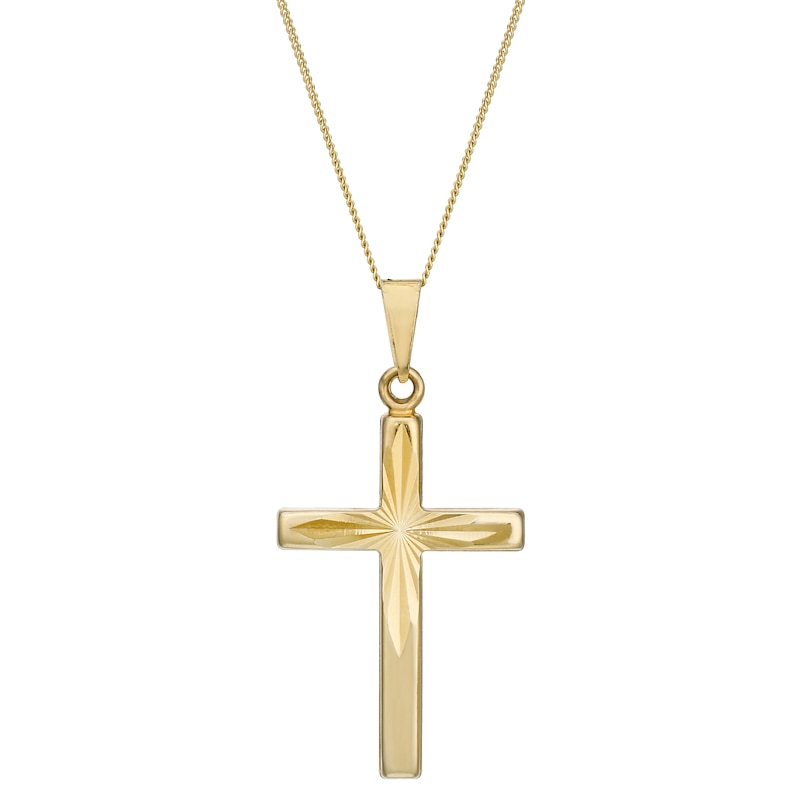 9ct Gold Diamond Cut 18 Inch Cross Pendant