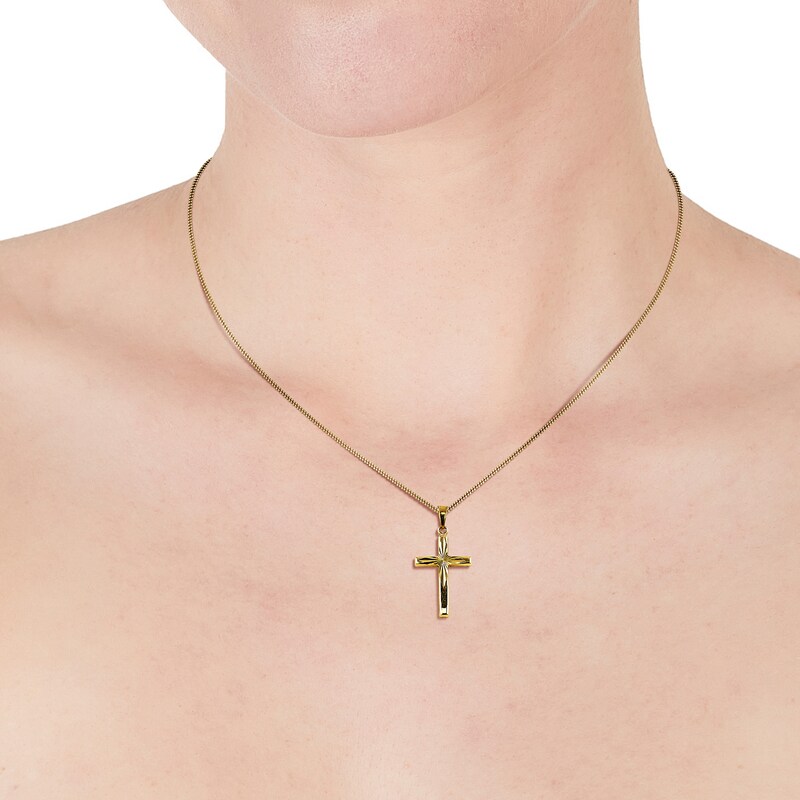 9ct Gold Diamond Cut 18 Inch Cross Pendant