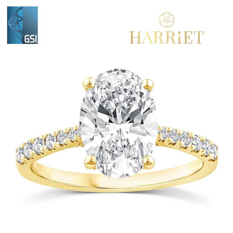Main Image 1 of Harriet 14ct Yellow Gold Oval 100 Facet Solitaire Plus 2.50ct Lab Grown Diamond Ring