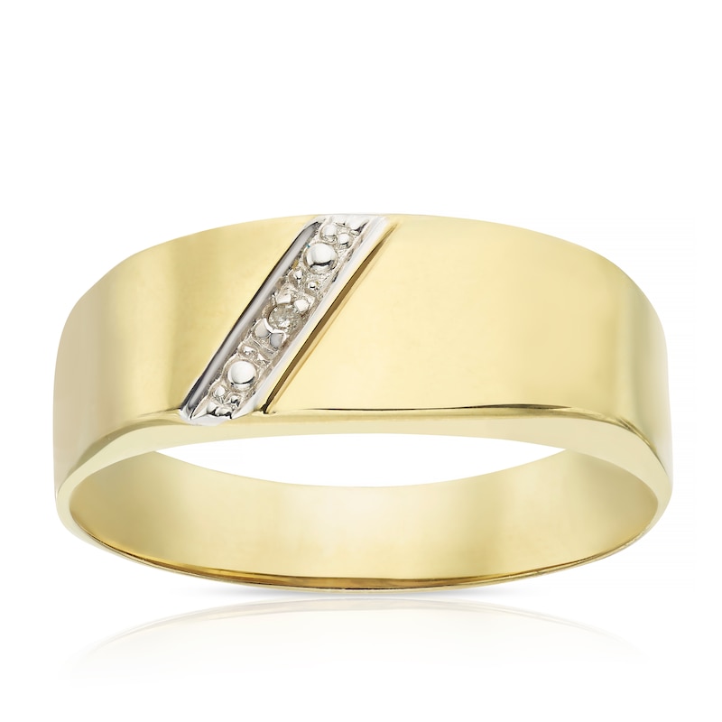 Main Image 1 of 9ct Yellow Gold & Diamond Polished Signet Ring