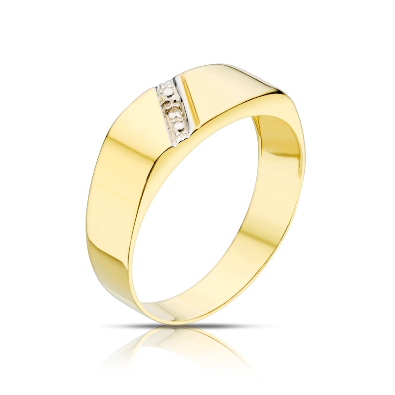 Main Image 2 of 9ct Yellow Gold & Diamond Polished Signet Ring