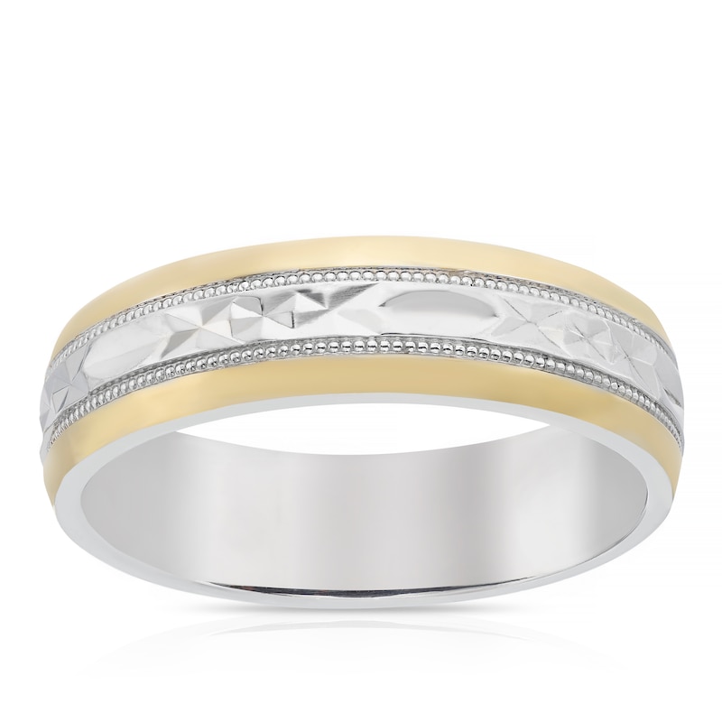 Men's Silver & 9ct Yellow Gold 6mm Patterned Wedding Ring