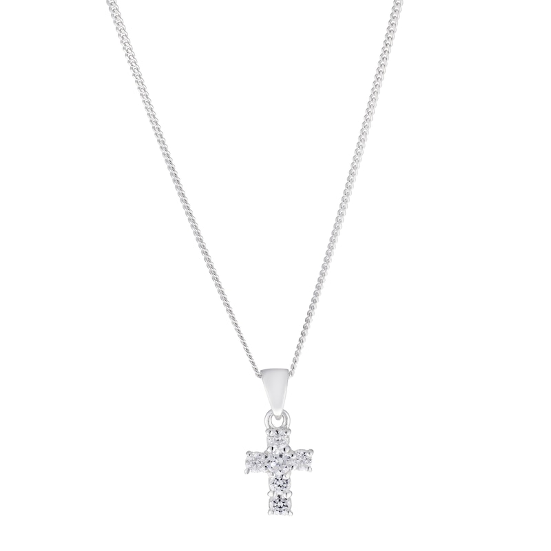 Children's Silver & Cubic Zirconia 14 Inch Cross Pendant