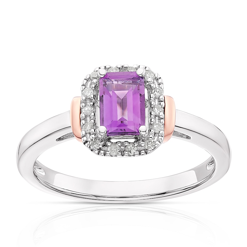 Silver & 9ct Rose Gold Amethyst & Diamond Ring