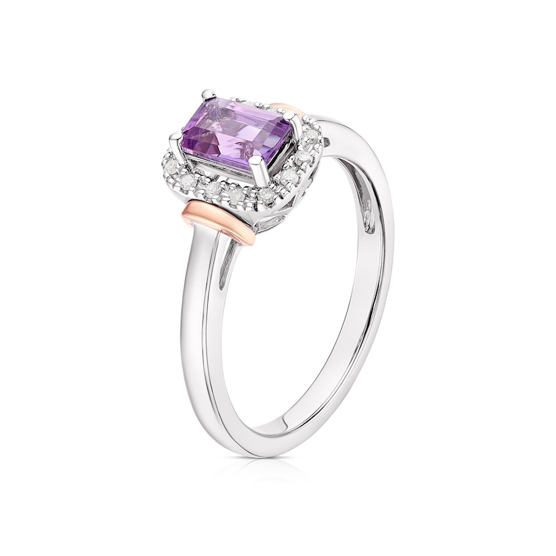 Main Image 2 of Sterling Silver & 9ct Rose Gold Amethyst & Diamond Ring
