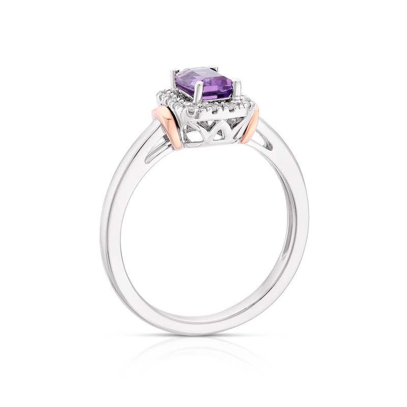 Silver & 9ct Rose Gold Amethyst & Diamond Ring