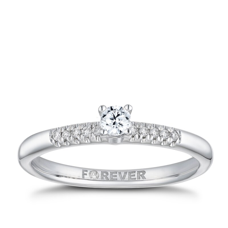 Main Image 1 of Engagement Ring The Forever Diamond 18ct White Gold 0.20ct Total Ring