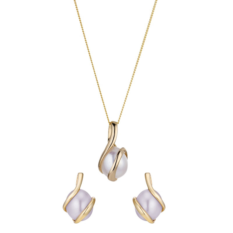 Main Image 1 of 9ct Yellow Gold Freshwater Pearl Earring And Pendant Set