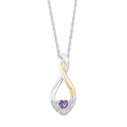 Silver & Yellow gold Diamond & Amethyst Heart Drop Pendant