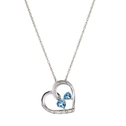 Silver, Diamond and Blue Topaz Heart Pendant
