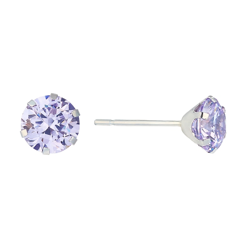 Main Image 1 of 9ct White Gold Lavender Cubic Zirconia 5mm Stud Earrings