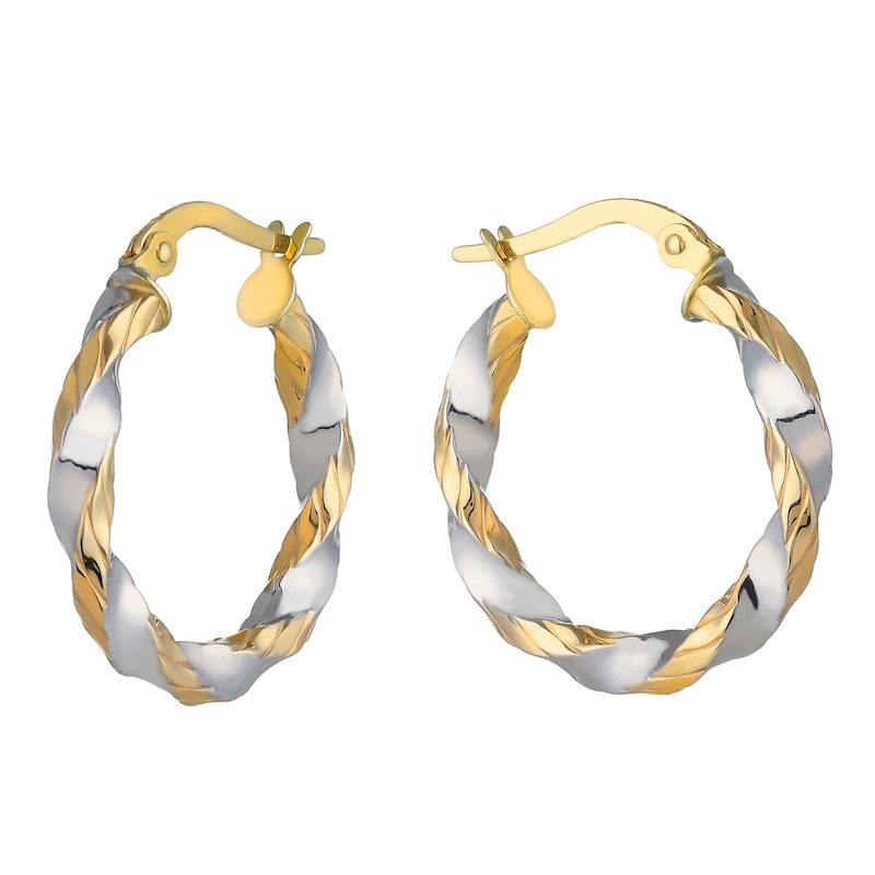 Main Image 1 of 9ct Two-Tone Twist Ribbed 15mm Hoop Earrings