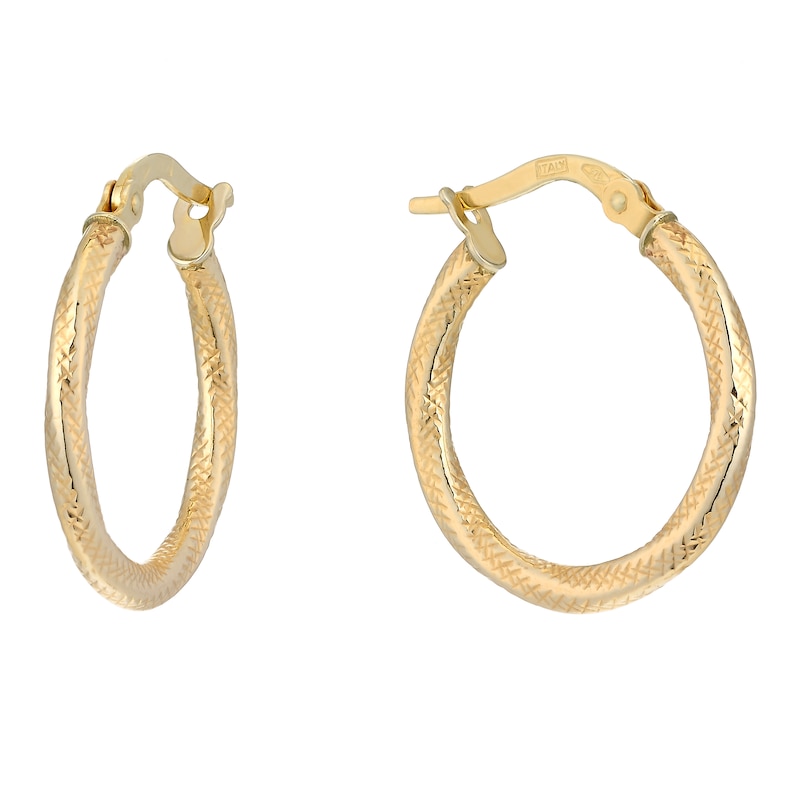 Main Image 1 of 9ct Yellow Gold Fancy Groove 15mm Hoop Earrings