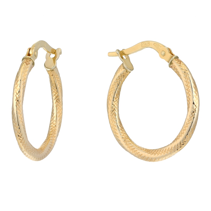 9ct Yellow Gold Fancy Groove 15mm Hoop Earrings