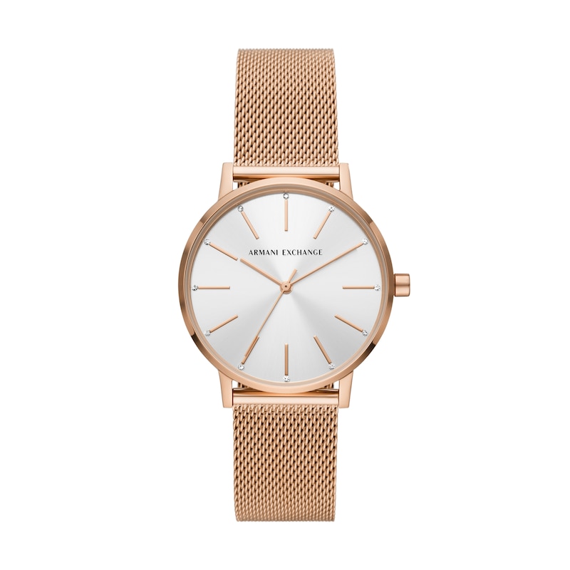 Armani Exchange Ladies’ Rose-Tone Mesh Bracelet Watch