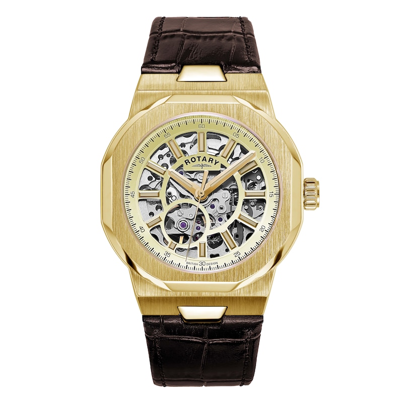 Main Image 1 of Rotary Regent Skeleton Men's Brown Leather Strap Watch