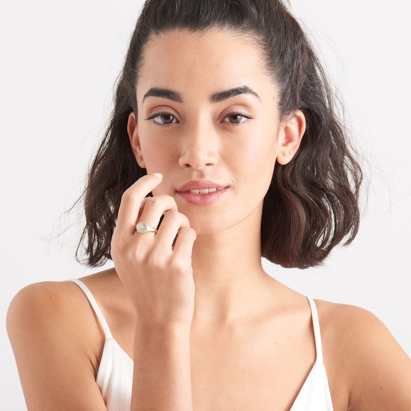 Main Image 2 of Ania Haie 14ct Gold Plated Mother Of Pearl Signet Ring