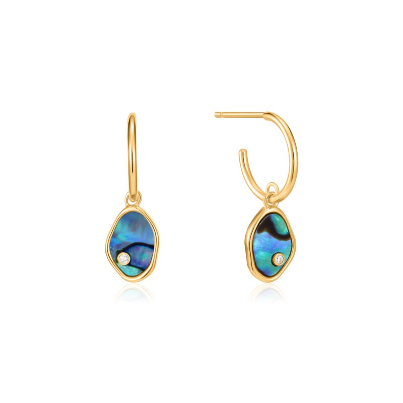 Main Image 1 of Ania Haie 14ct Gold Plated Tidal Abalone  Mini Hoop Earrings
