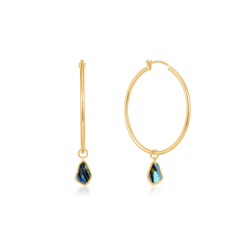 Main Image 1 of Ania Haie 14ct Gold Plated Tidal Abalone Drop Hoop Earrings
