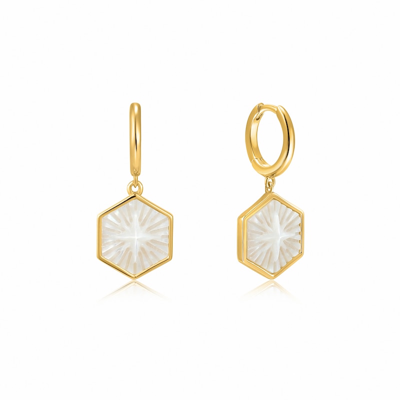 Pearl compass huggie hoop earrings