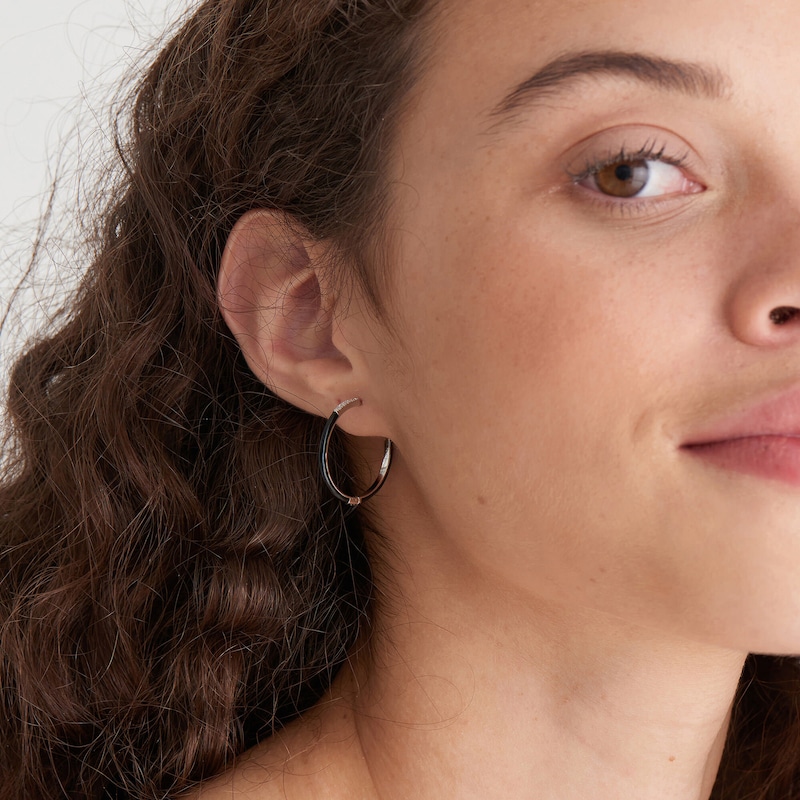 Main Image 2 of Ania Haie Sterling Silver Black Enamel Sparkle Hoop Earrings