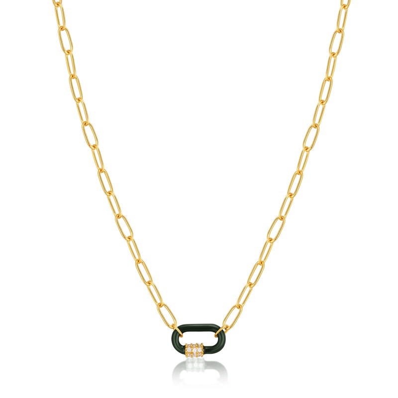 Ania Haie 14ct Gold Plated Green Enamel Carabiner Necklace