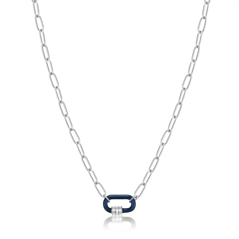 Ania Haie Sterling Silver Blue Enamel Carabiner Necklace