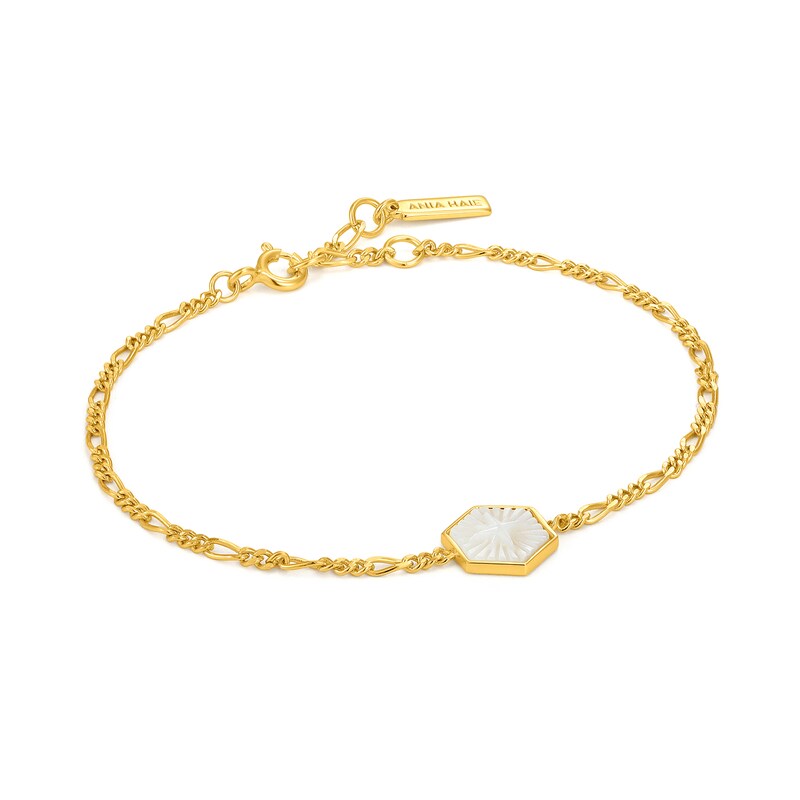Main Image 1 of Ania Haie 14ct Gold Plated Compass Figaro Chain Bracelet