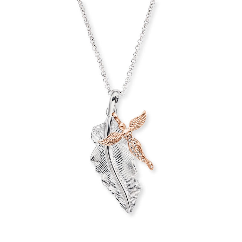 Main Image 1 of Angel Whisperer Feather & Guardian Angel Two-Tone Pendant