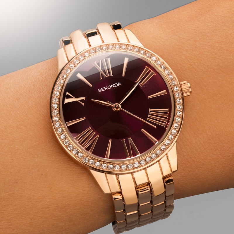 Sekonda Ladies' Charlotte Burgundy Dial Rose Gold Alloy Bracelet Watch