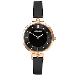 Sekonda Ladies' Elegance Black Leather Strap Watch