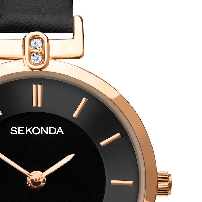 Sekonda Ladies' Elegance Black Leather Strap Watch