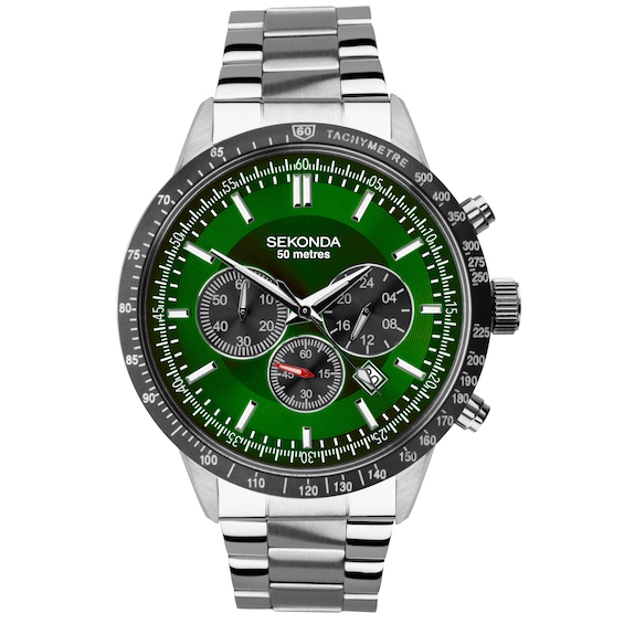 Sekonda Men's Silver/Green Velocity Chronograph Watch | Case & Stainless Steel Bracelet With Dial | 1913 - Image 5