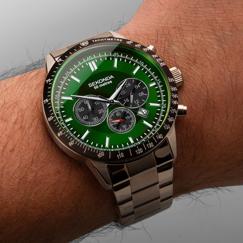 Main Image 7 of Sekonda Velocity Men's Green Dial Stainless Steel Bracelet Watch