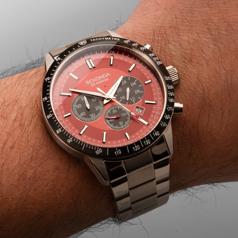 Main Image 7 of Sekonda Velocity Men's Red Dial Stainless Steel Bracelet Watch