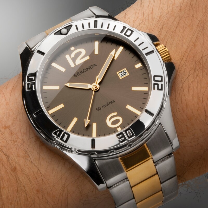 Main Image 7 of Sekonda Caspian Men's Two Tone Grey Dial Stainless Steel Bracelet Watch