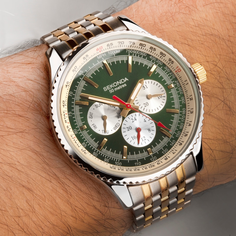 Main Image 7 of Sekonda Maverick Men's Green Dial Two Tone Stainless Steel Bracelet Watch