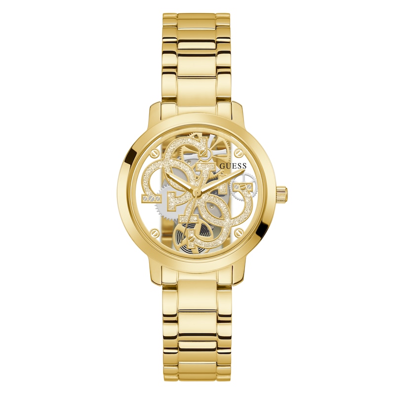 Guess Ladies’ Sparkle Logo Dial Gold Tone Stainless Steel Bracelet Watch